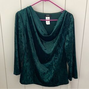 Luxe Emerald Velvet Drape Neck Blouse